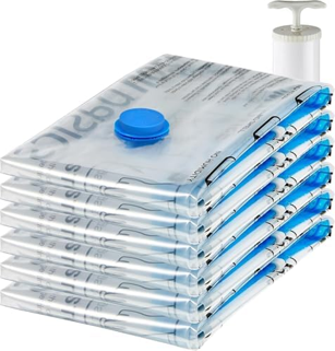 Basics Paquete de 6 Bolsas de vacío para Almacenamiento de Ropa, Incluyen Bomba Manual de vacío, con Cremallera, tamaño Extragrande,Jumbo, Transparente
