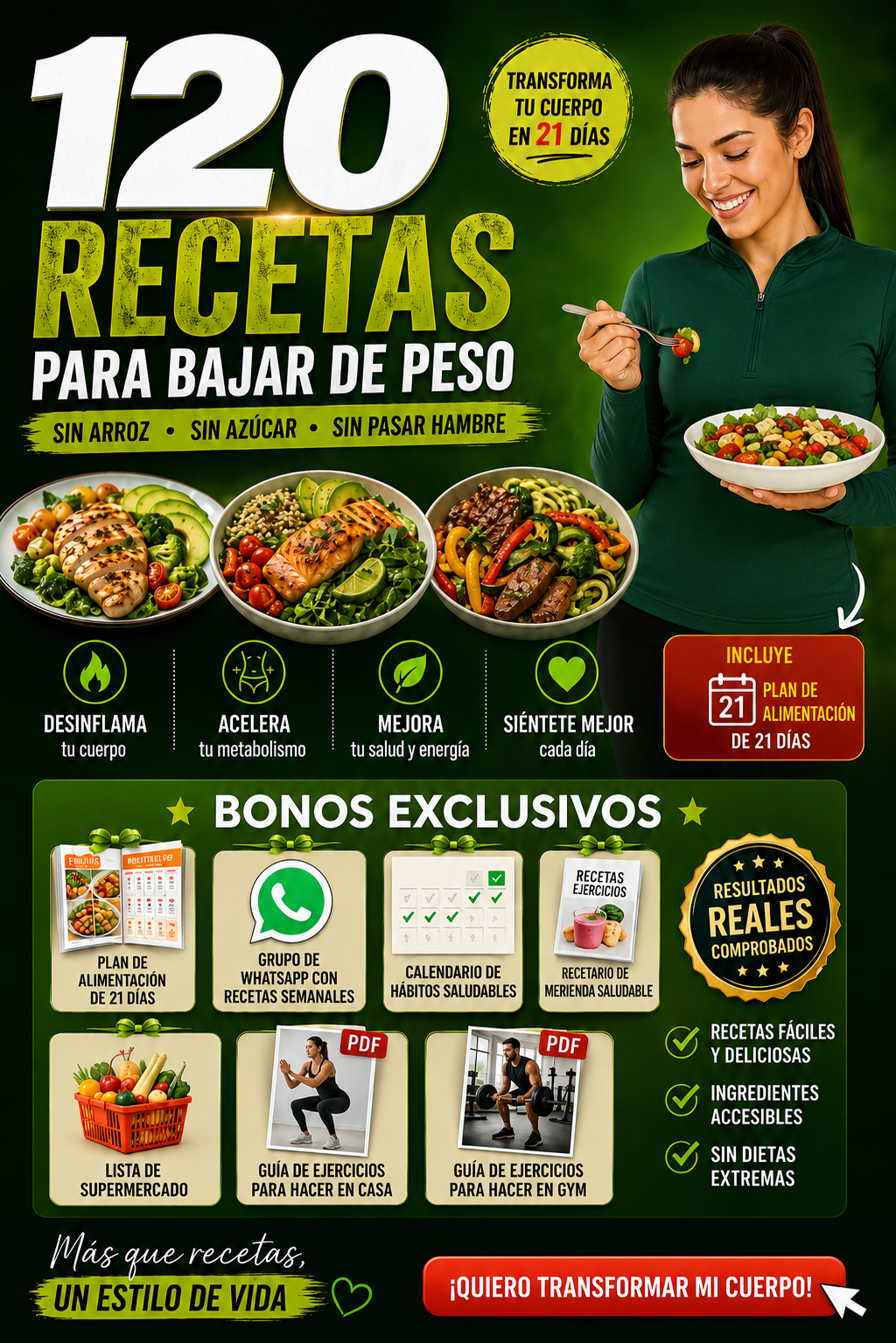 120 Recetas para bajar de peso y desinflamar + Plan de alimentación