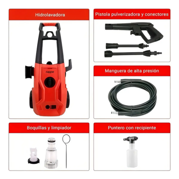Hidrolavadora Nappo 1800w con Jabonera 5mts Manguera Color Rojo