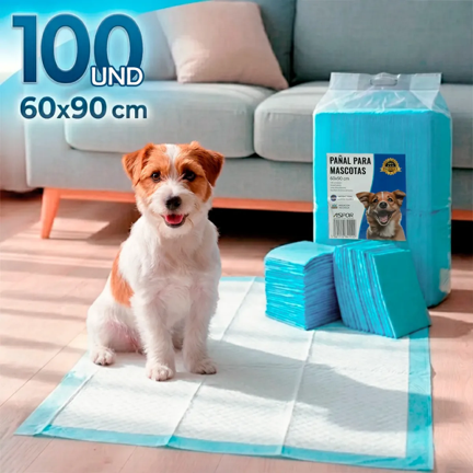 100 Pañales Sabanillas Mascotas Perros y Gatos 90x60cm Aspor 5 Capas absorción ultra Mejorada